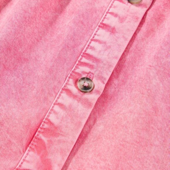 B260 Pink Ruffled Short Sleeve Buttoned Denim Mini Dress - Picture 6 of 10